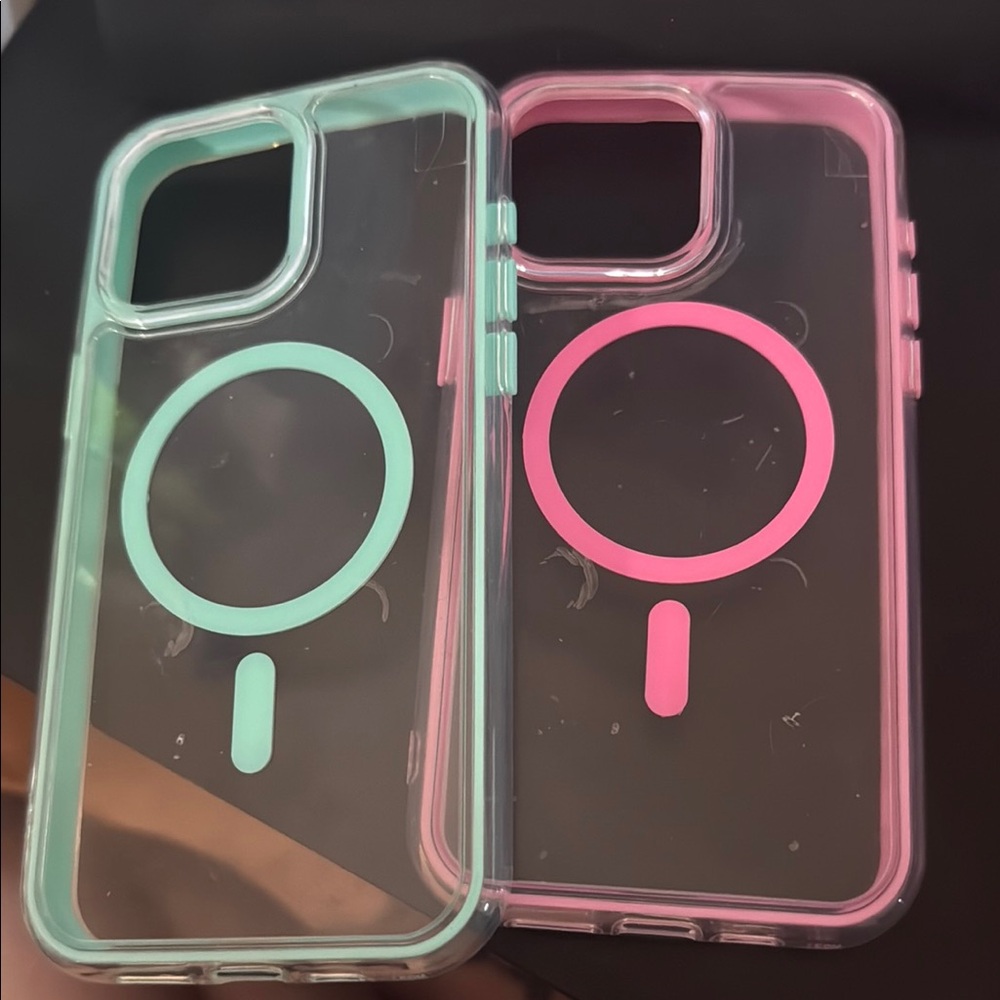 Transparent Phone Case with MagSafe - Mint Green and Pink